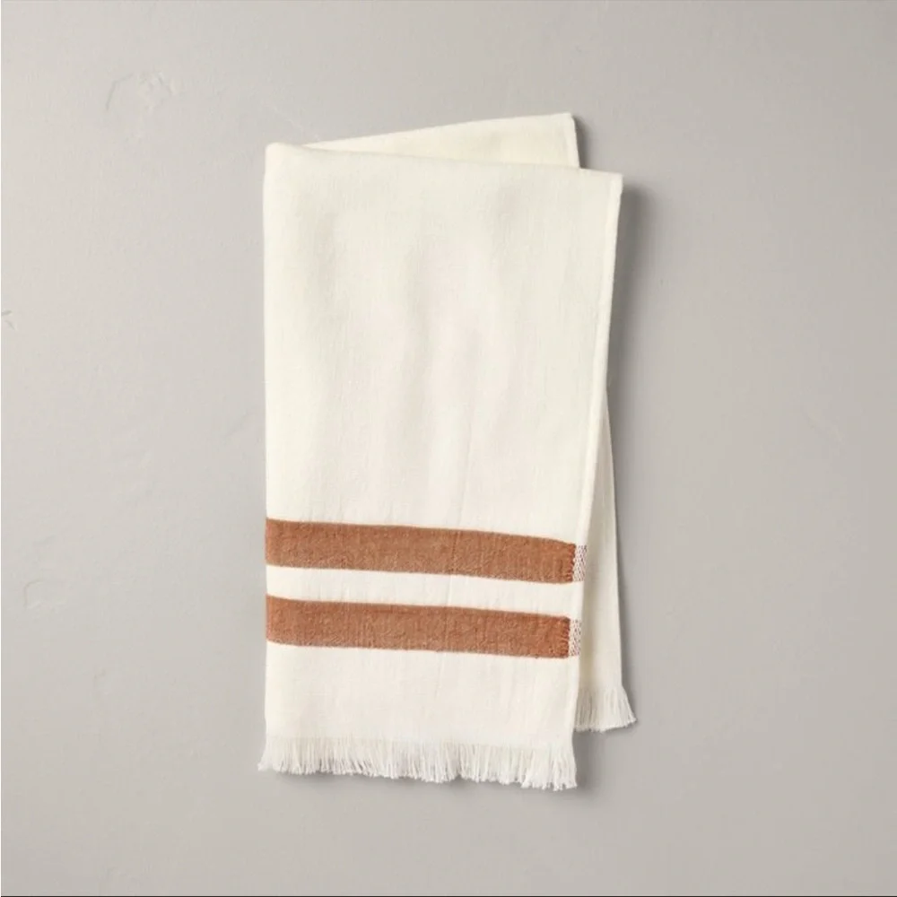 Hearth & Hand 🍁 Double Stripe Cotton Hand Towel Cream/Rust- NWT